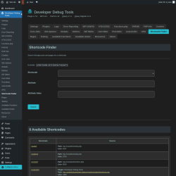 Page screenshot: Developer Debug Tools &rarr; Shortcode Finder