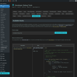 Page screenshot: Developer Debug Tools &rarr; Available Hooks