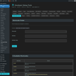 Page screenshot: Developer Debug Tools &rarr; Shortcode Finder