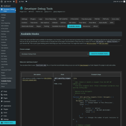 Page screenshot: Developer Debug Tools &rarr; Available Hooks