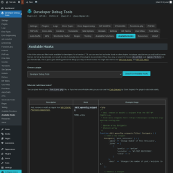 Page screenshot: Developer Debug Tools &rarr; Available Hooks