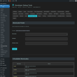 Page screenshot: Developer Debug Tools &rarr; Shortcode Finder
