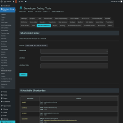 Page screenshot: Developer Debug Tools &rarr; Shortcode Finder