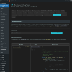 Page screenshot: Developer Debug Tools &rarr; Available Hooks