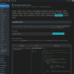 Page screenshot: Developer Debug Tools &rarr; Available Hooks
