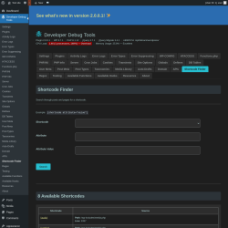 Page screenshot: Developer Debug Tools &rarr; Shortcode Finder