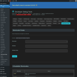 Page screenshot: Developer Debug Tools &rarr; Shortcode Finder
