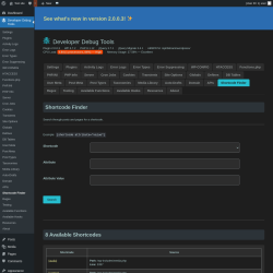 Page screenshot: Developer Debug Tools &rarr; Shortcode Finder