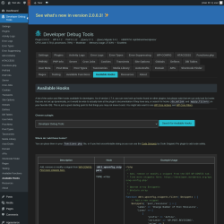 Page screenshot: Developer Debug Tools &rarr; Available Hooks