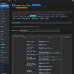 Page screenshot: Developer Debug Tools &rarr; Taxonomies
