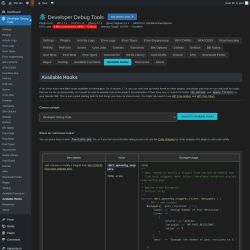 Page screenshot: Developer Debug Tools &rarr; Available Hooks