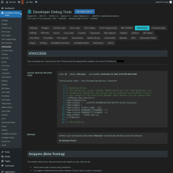 Page screenshot: Developer Debug Tools &rarr; HTACCESS