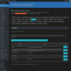 Page screenshot: Developer Debug Tools &rarr; Cookies