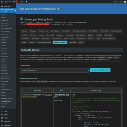 Page screenshot: Developer Debug Tools &rarr; Available Hooks