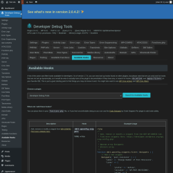 Page screenshot: Developer Debug Tools &rarr; Available Hooks
