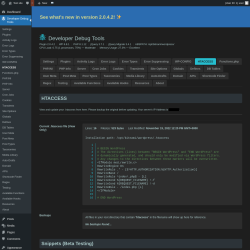 Page screenshot: Developer Debug Tools &rarr; HTACCESS