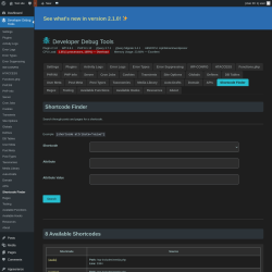 Page screenshot: Developer Debug Tools &rarr; Shortcode Finder