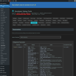 Page screenshot: Developer Debug Tools &rarr; Taxonomies