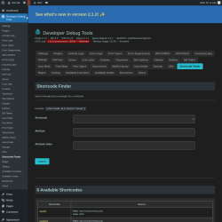 Page screenshot: Developer Debug Tools &rarr; Shortcode Finder