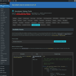 Page screenshot: Developer Debug Tools &rarr; Available Hooks