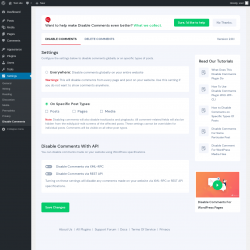 Page screenshot: Settings &rarr; Disable Comments