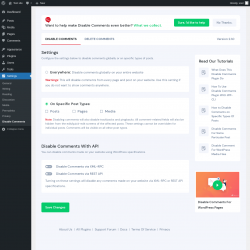 Page screenshot: Settings &rarr; Disable Comments