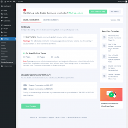 Page screenshot: Settings &rarr; Disable Comments