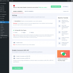 Page screenshot: Settings &rarr; Disable Comments