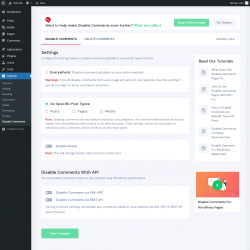 Page screenshot: Settings &rarr; Disable Comments