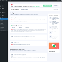 Page screenshot: Settings &rarr; Disable Comments