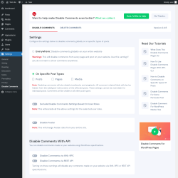 Page screenshot: Settings &rarr; Disable Comments