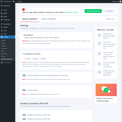 Page screenshot: Settings → Disable Comments