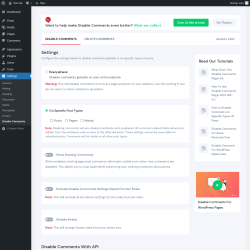 Page screenshot: Settings → Disable Comments