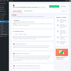 Page screenshot: Settings &rarr; Disable Comments