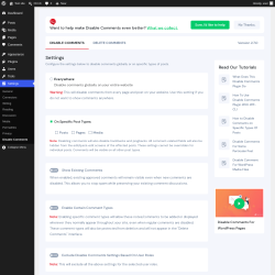 Page screenshot: Settings &rarr; Disable Comments