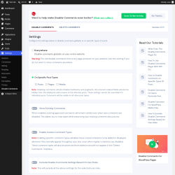 Page screenshot: Settings &rarr; Disable Comments