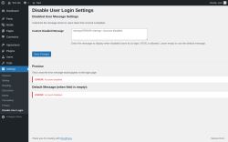 Page screenshot: Settings → Disable User Login