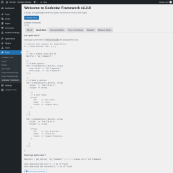 Page screenshot: Tools &rarr; Codestar Framework &rarr; Quick Start