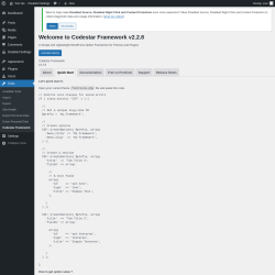 Page screenshot: Tools &rarr; Codestar Framework &rarr; Quick Start