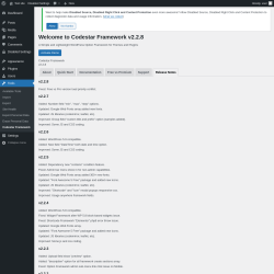 Page screenshot: Tools &rarr; Codestar Framework &rarr; Release Notes