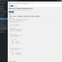 Page screenshot: Tools &rarr; Codestar Framework &rarr; Quick Start