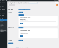 Page screenshot: Settings → Download List Block with Icons → Tasks
