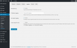 Page screenshot: Downloads → Settings → Logging