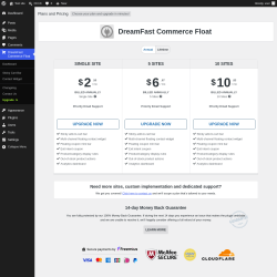 Page screenshot: DreamFast Commerce Float &rarr; Upgrade&nbsp;&nbsp;➤