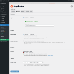 Page screenshot: Duplicator → Settings → 
            Backups        