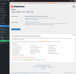 Page screenshot: Duplicator → Settings → 
            Storage        