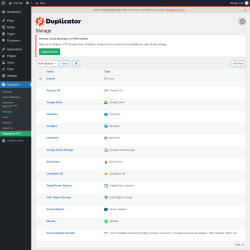 Page screenshot: Duplicator → Storage