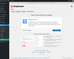Page screenshot: Duplicator → Tools →  DB Reset Plugin