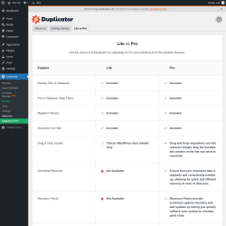 Page screenshot: Duplicator &rarr; About Us &rarr; 
        Lite vs Pro    