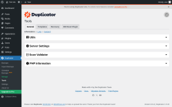 Page screenshot: Duplicator &rarr; Tools